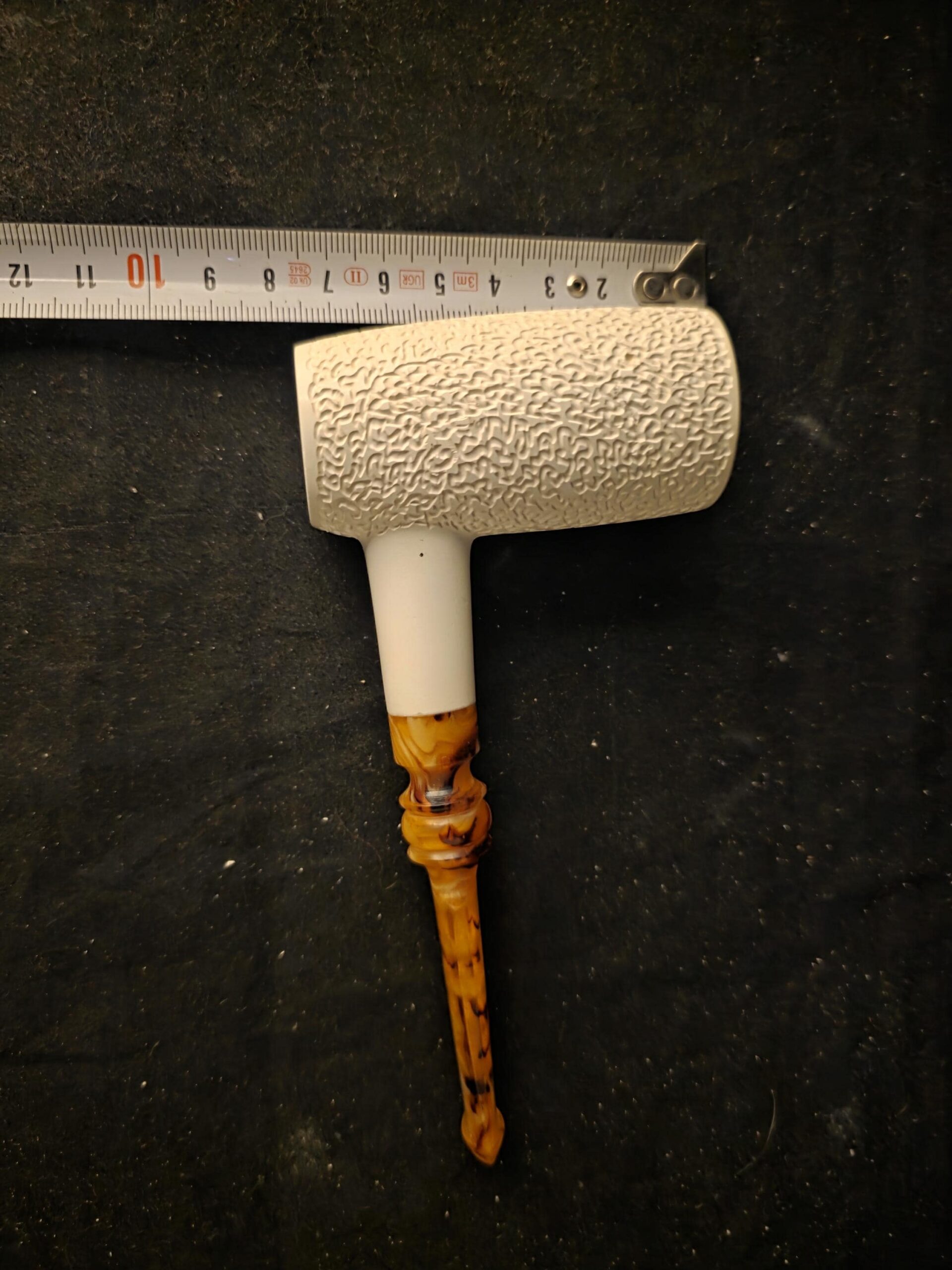 Rustic Poker Pipe, Deep Bowl, Block Meerschaum, Handmade, Unique Stem Design, Fitted Case, Elegant Collectible - Image 9