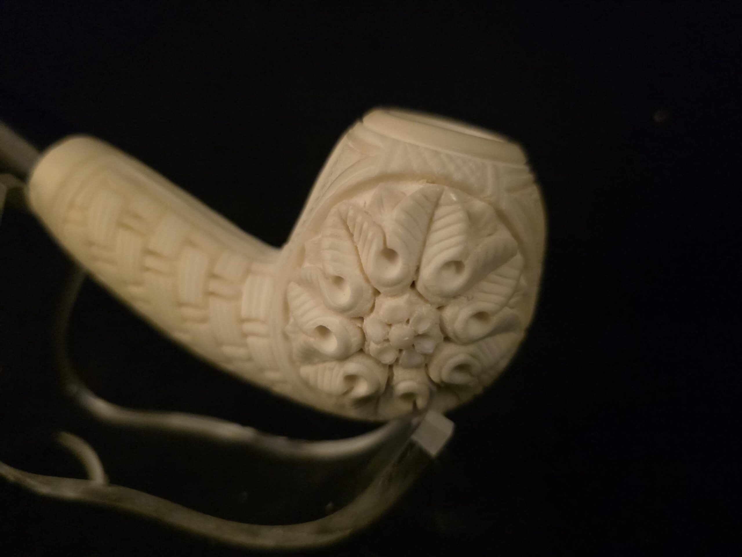 Special Floral relief Work Meerschaum Pipe,Acrylic Stem, Block Meerschaum, Gift For Him - Image 6