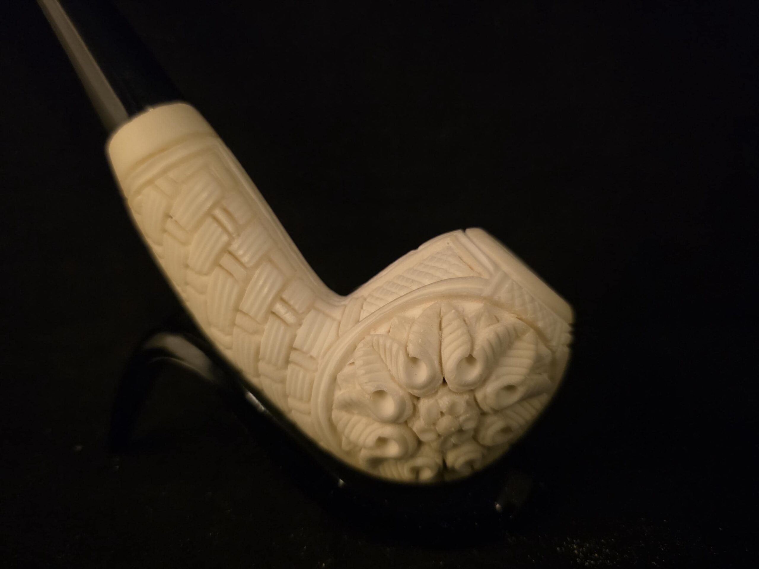Special Floral relief Work Meerschaum Pipe,Acrylic Stem, Block Meerschaum, Gift For Him - Image 2