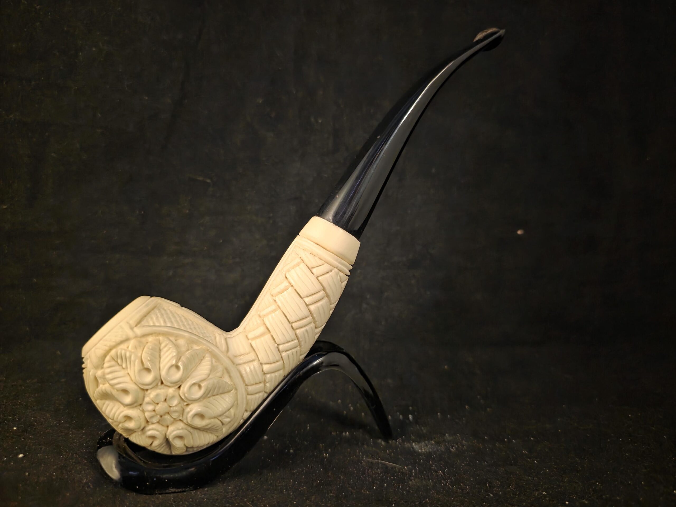 Special Floral relief Work Meerschaum Pipe,Acrylic Stem, Block Meerschaum, Gift For Him - Image 3