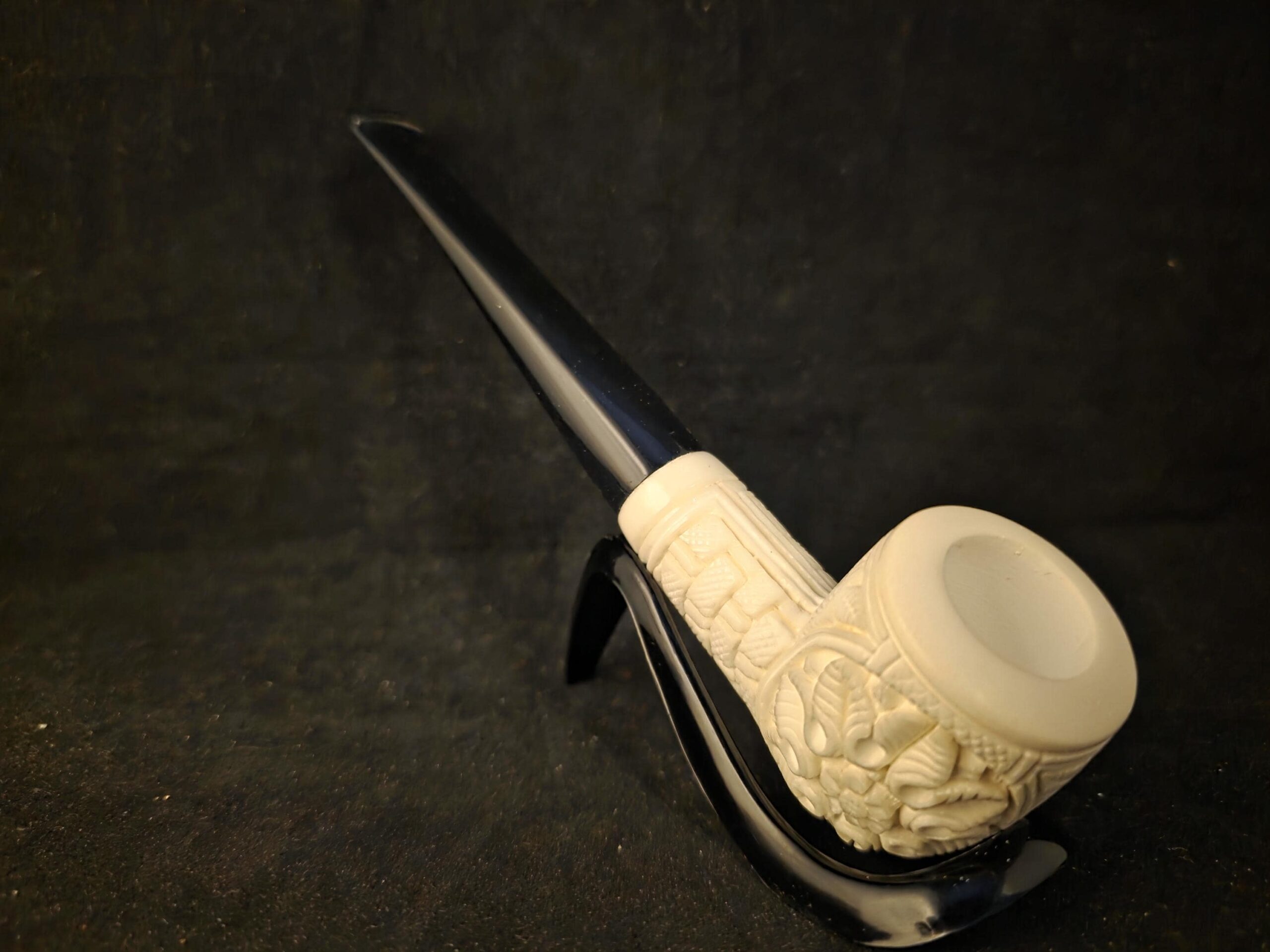 Floral relief Work Meerschaum Pipe , Block Meerschaum, Gift For Him, Acrylic Stem