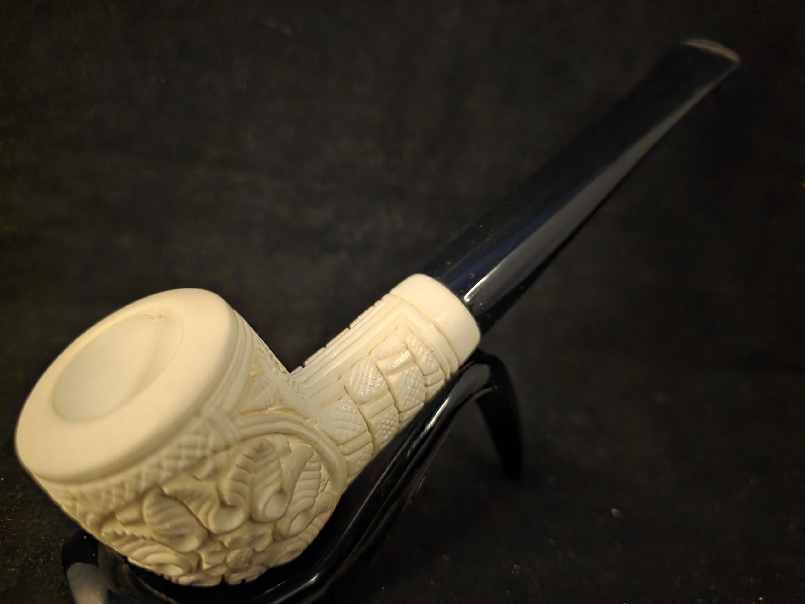 Floral relief Work Meerschaum Pipe , Block Meerschaum, Gift For Him, Acrylic Stem - Image 2