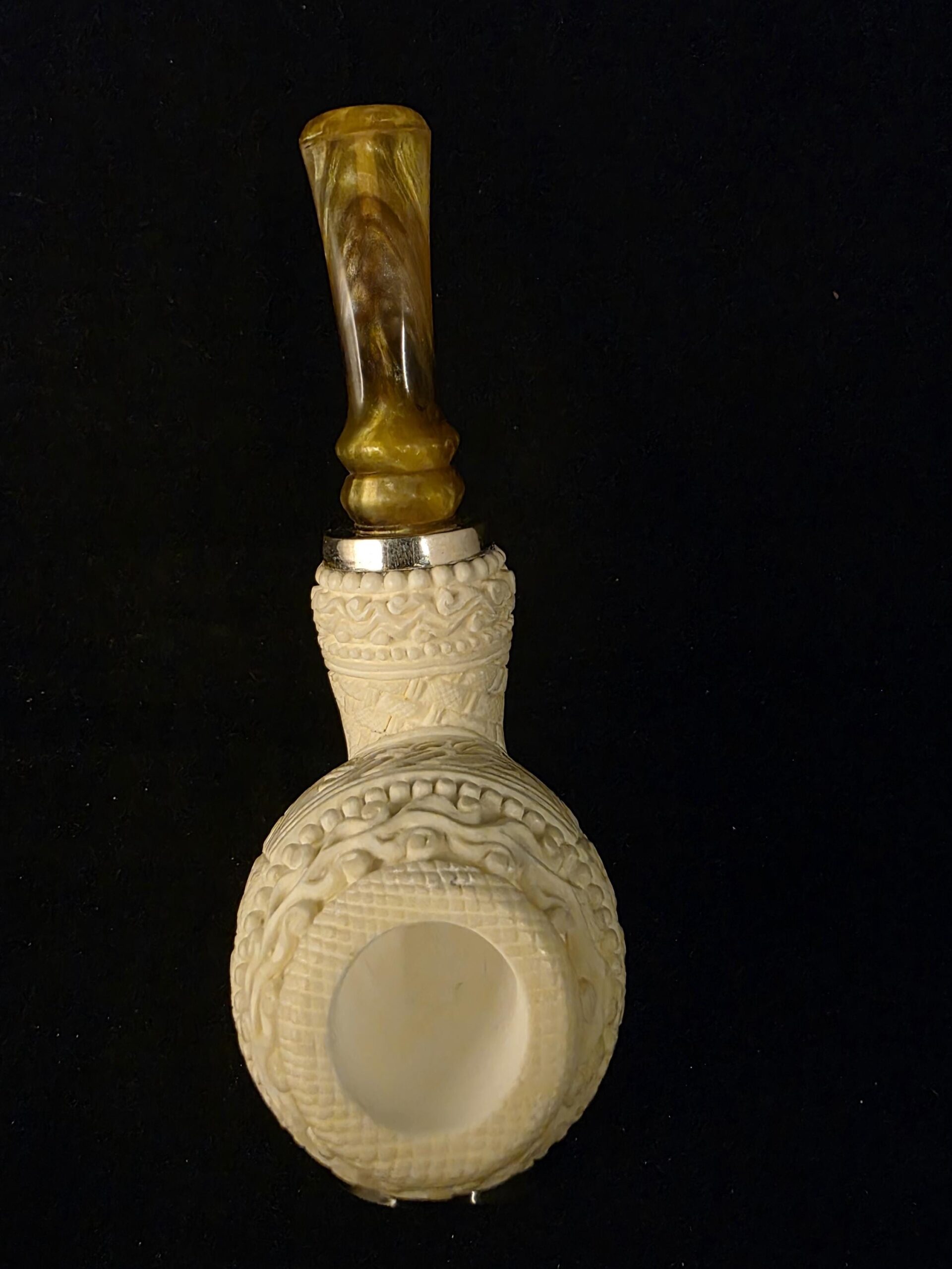 925 Silver Ring Extream Rare Micro Relief Work Meerschaum Pipe,Block Meerschaum, Gift For Him, Special Stem Design - Image 6