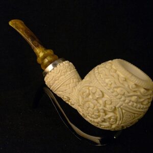 925 Silver Ring Extream Rare Micro Relief Work Meerschaum Pipe,Block Meerschaum, Gift For Him, Special Stem Design