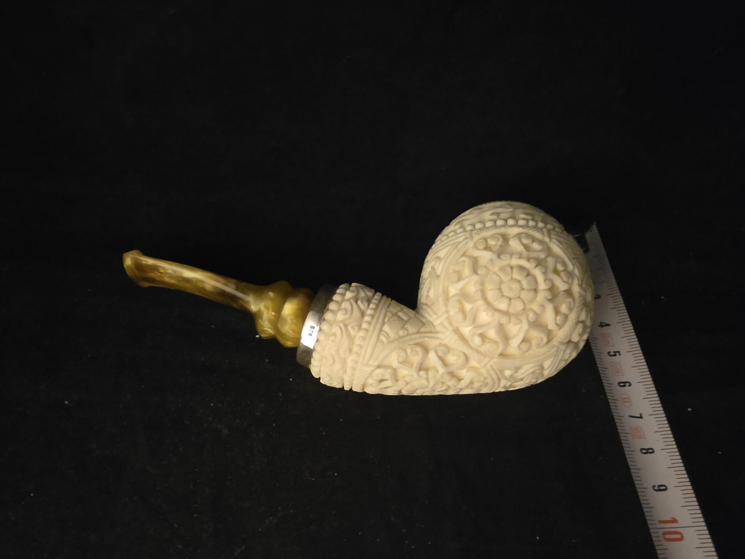 925 Silver Ring Extream Rare Micro Relief Work Meerschaum Pipe,Block Meerschaum, Gift For Him, Special Stem Design - Image 9
