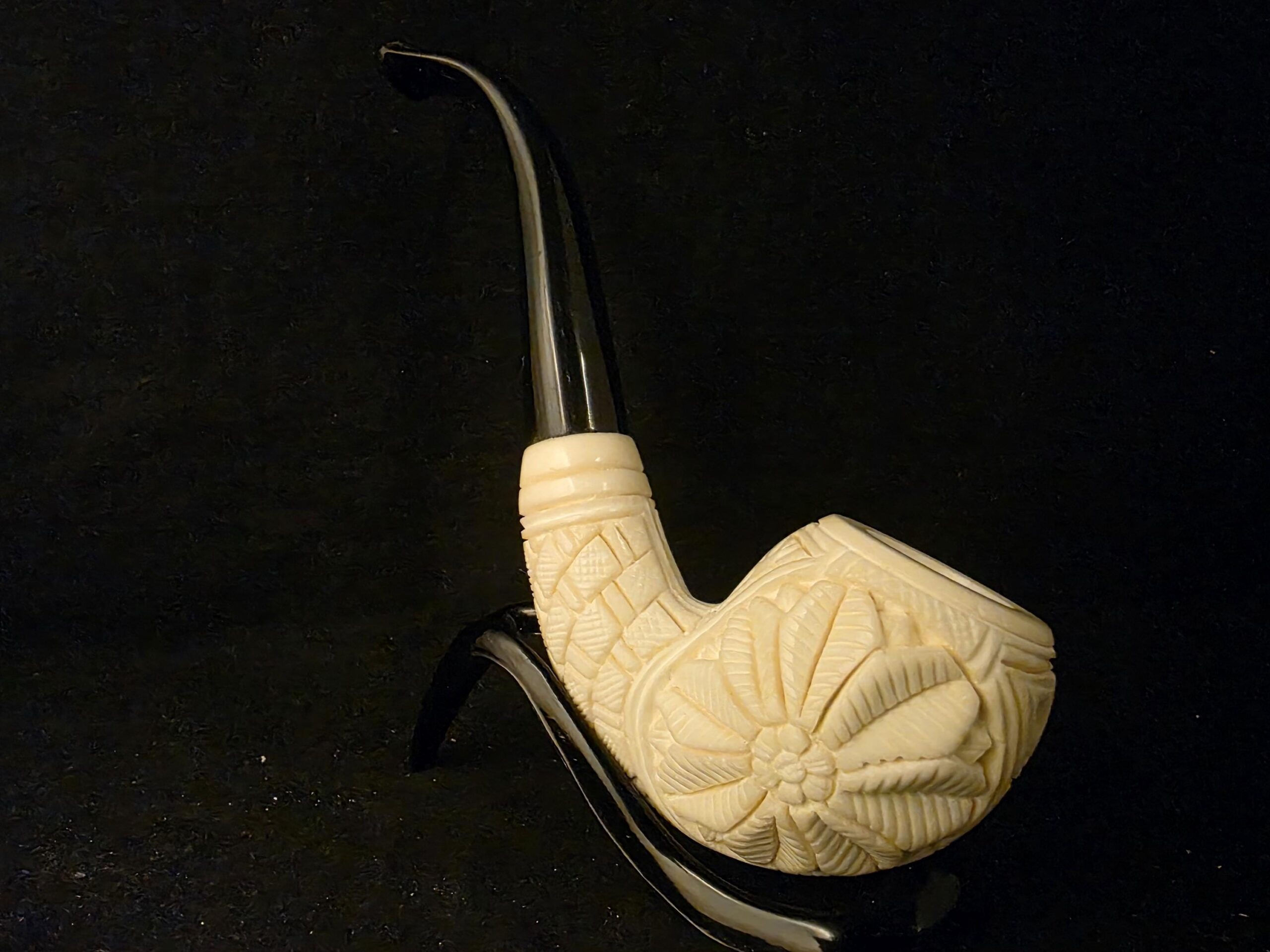 Special Floral Relief Work Meerschaum Pipe, Block Meerschaum, Gift For Him, Acrylic Stem
