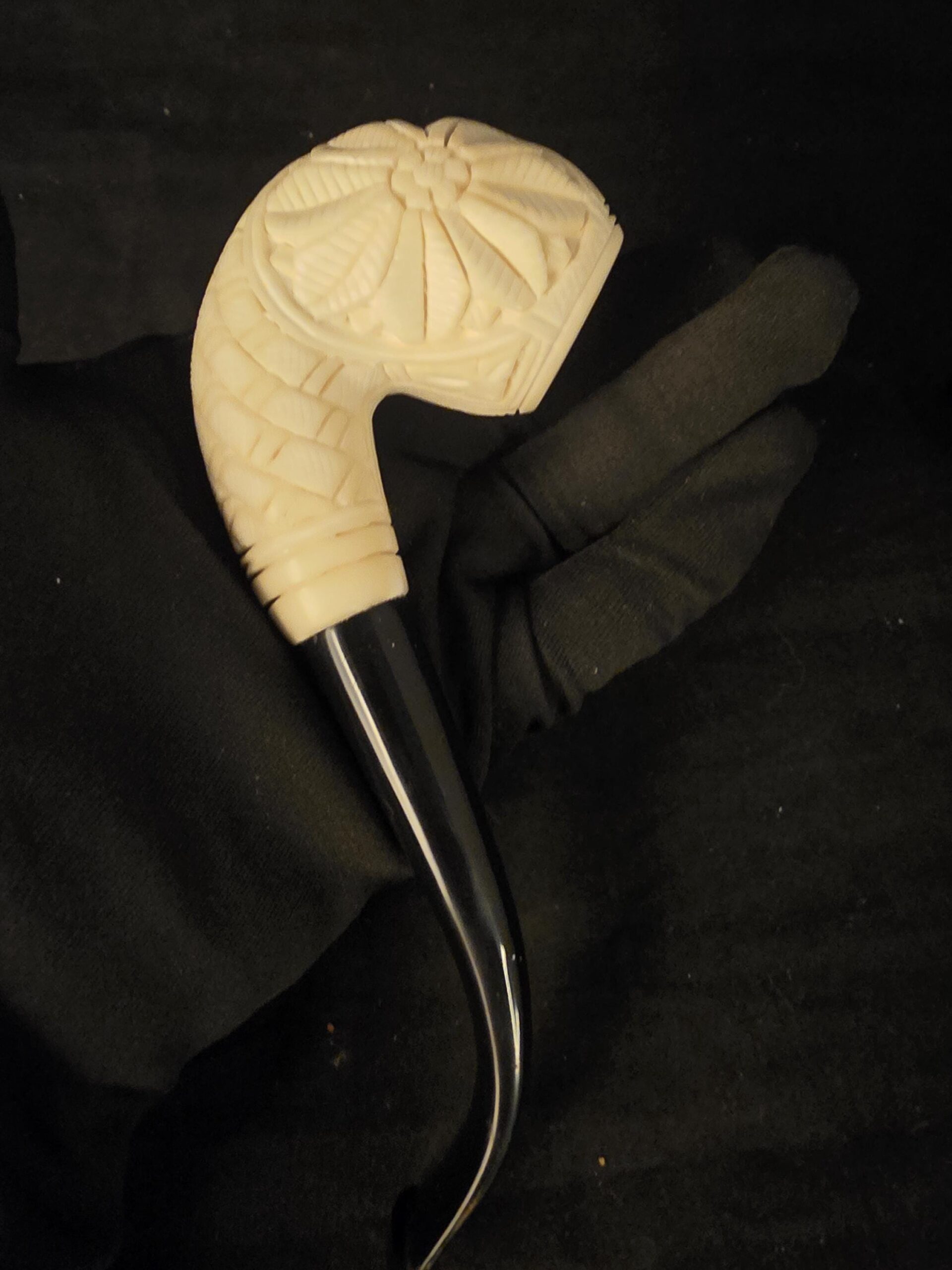Special Floral Relief Work Meerschaum Pipe, Block Meerschaum, Gift For Him, Acrylic Stem - Image 4