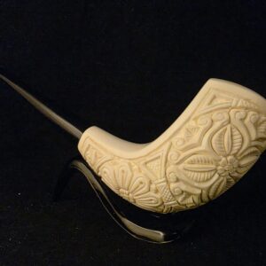 One of a Kind  Floral Relief Work Meerschaum Pipe, Half Relief Half Smooth Design Block Meerschaum, Gift For Him, Acrylic Stem