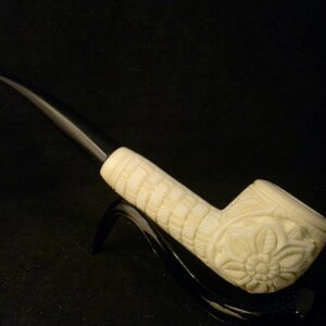 Floral Design Relief  Meerschaum Pipe, Gift For Him, Acrylic Stem, Block Meerschaum