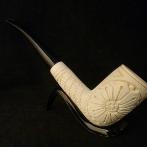 Floral Design Relief  Meerschaum Pipe with a Long Shank Design, Gift For Him, Acrylic Stem, Block Meerschaum