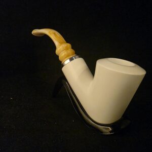 SmoothClassic Meerschaum Pipe, Fitted Case, Block Meerschaum,Push and Pull Stem system,Reverse Calabash Chamber