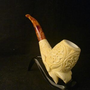 Special Leaf Relief Design Meerschaum Pipe, Block Meerschaum, Fitted Case
