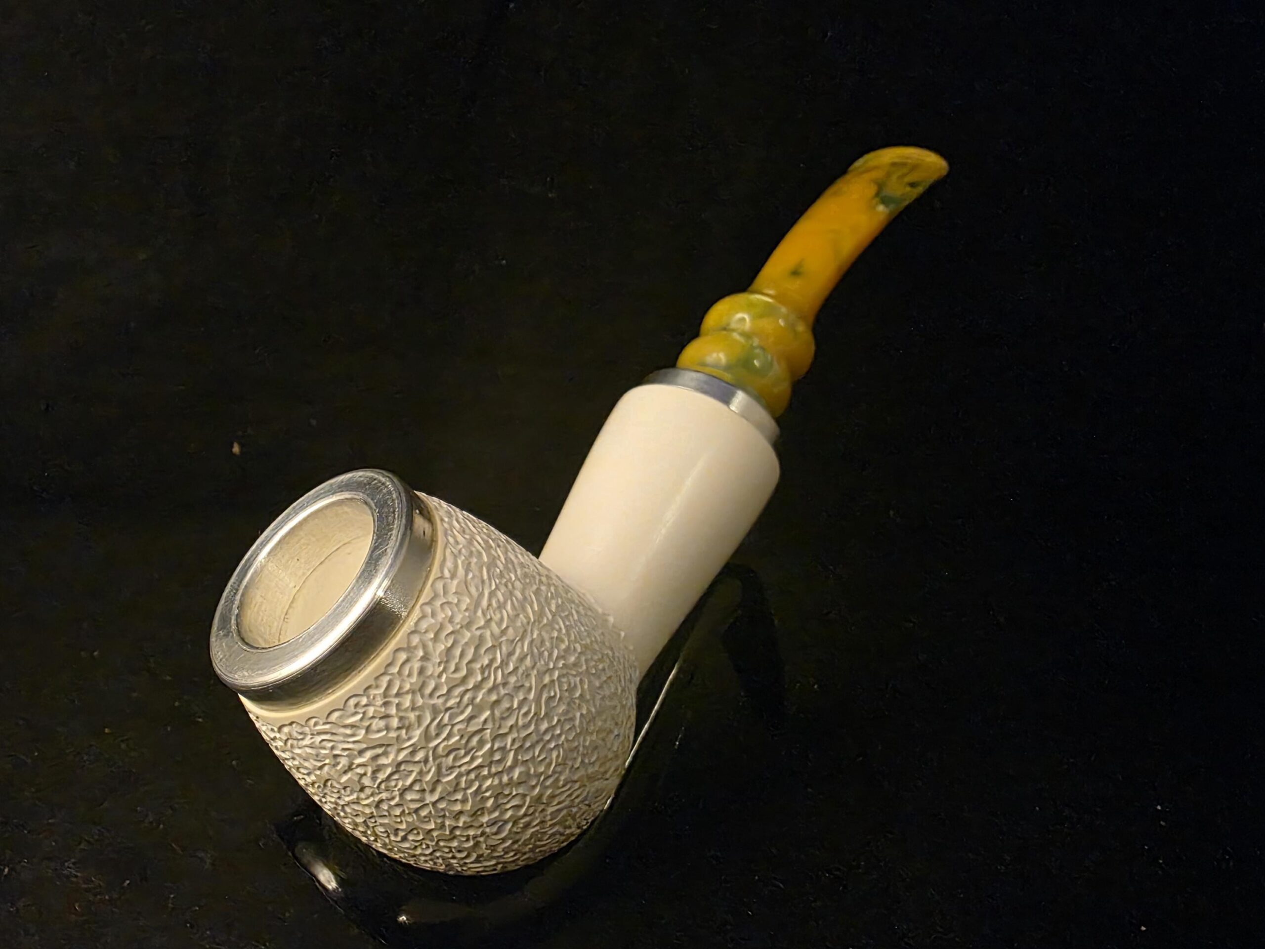 Rustic Apple Design Meerschaum Pipe, Special Push Pull Stem Design, Reverse Calabash Chamber, Fitted Case, Double Metal ring - Image 5