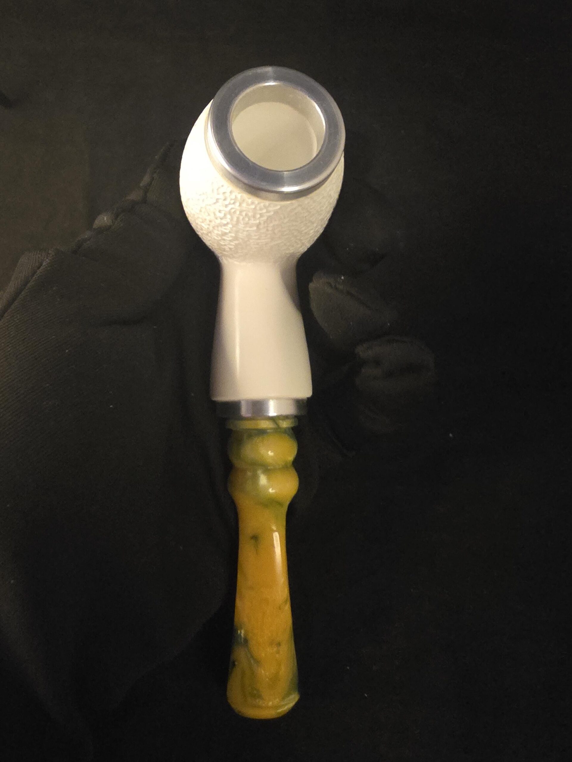 Rustic Apple Design Meerschaum Pipe, Special Push Pull Stem Design, Reverse Calabash Chamber, Fitted Case, Double Metal ring - Image 10
