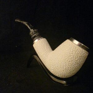 Rustic Apple Design Meerschaum Pipe, Special Push Pull Stem Design, Reverse Calabash Chamber, Fitted Case, Double Metal ring
