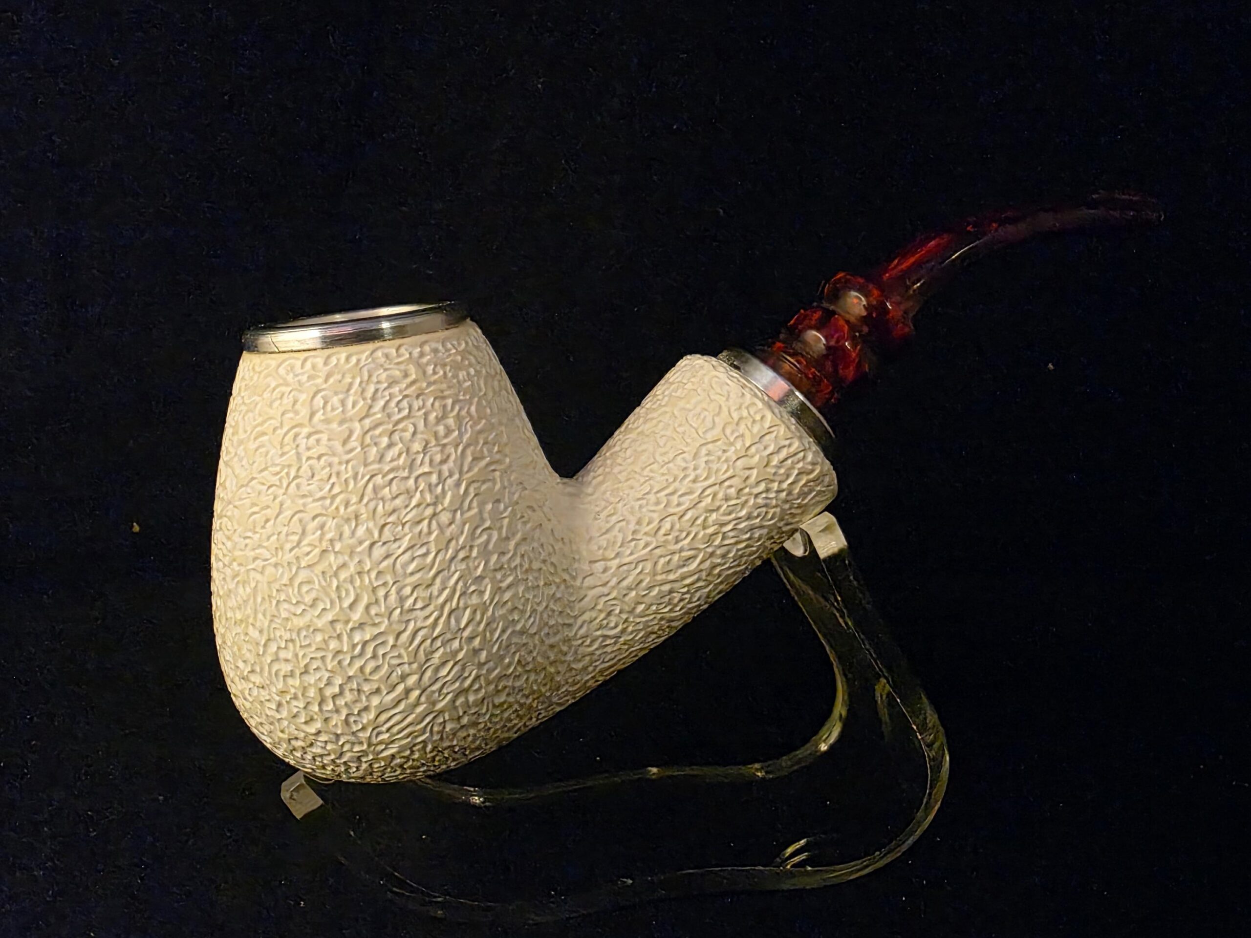 Large size Rustic Meerschaum Pipe, Reverse Calabash chamber, Special Push Pull Stem, Fitted Case, Block Meerschaum - Image 3