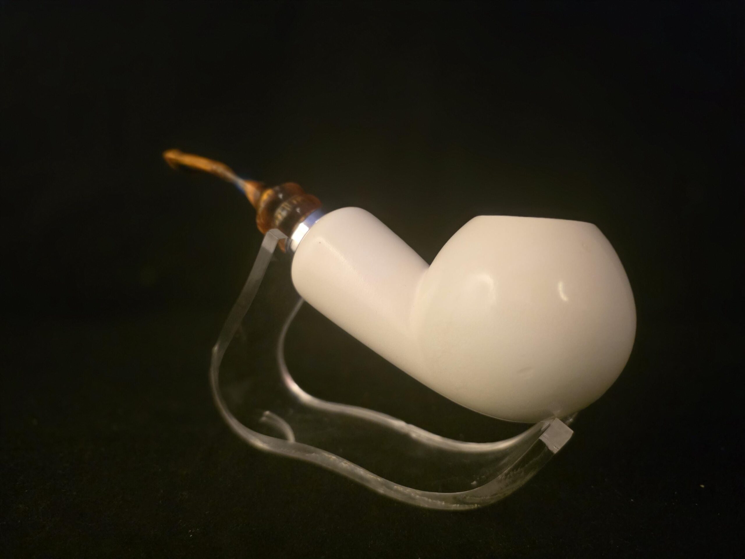 Smooth Apple Meerschaum Pipe, Reverse Calabash Chamber, Special Push Pull Stem Design,Fitted Case, Block Meerschaum - Image 2