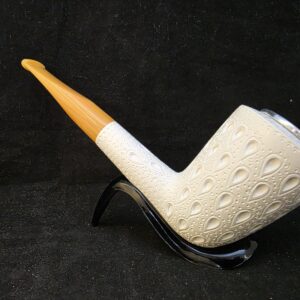 Depicted Large Bowl Billard Meerschaum Pipe, Fitted Case, Block Meerschaum, Turkish Meerschaum, Made in Eskisehir,