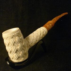 Special Basket Relief Work Meerschaum Pipe, Block Meerschaum Fitted Case,Sea Foam, Made in Eskisehir,Turkish Meerschaum