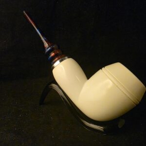 Smooth Bulldog Meerschaum Pipe, Fitted Case, Block Meerschaum, Reverse Calabash Chamber, Special Push Pull system Stem,