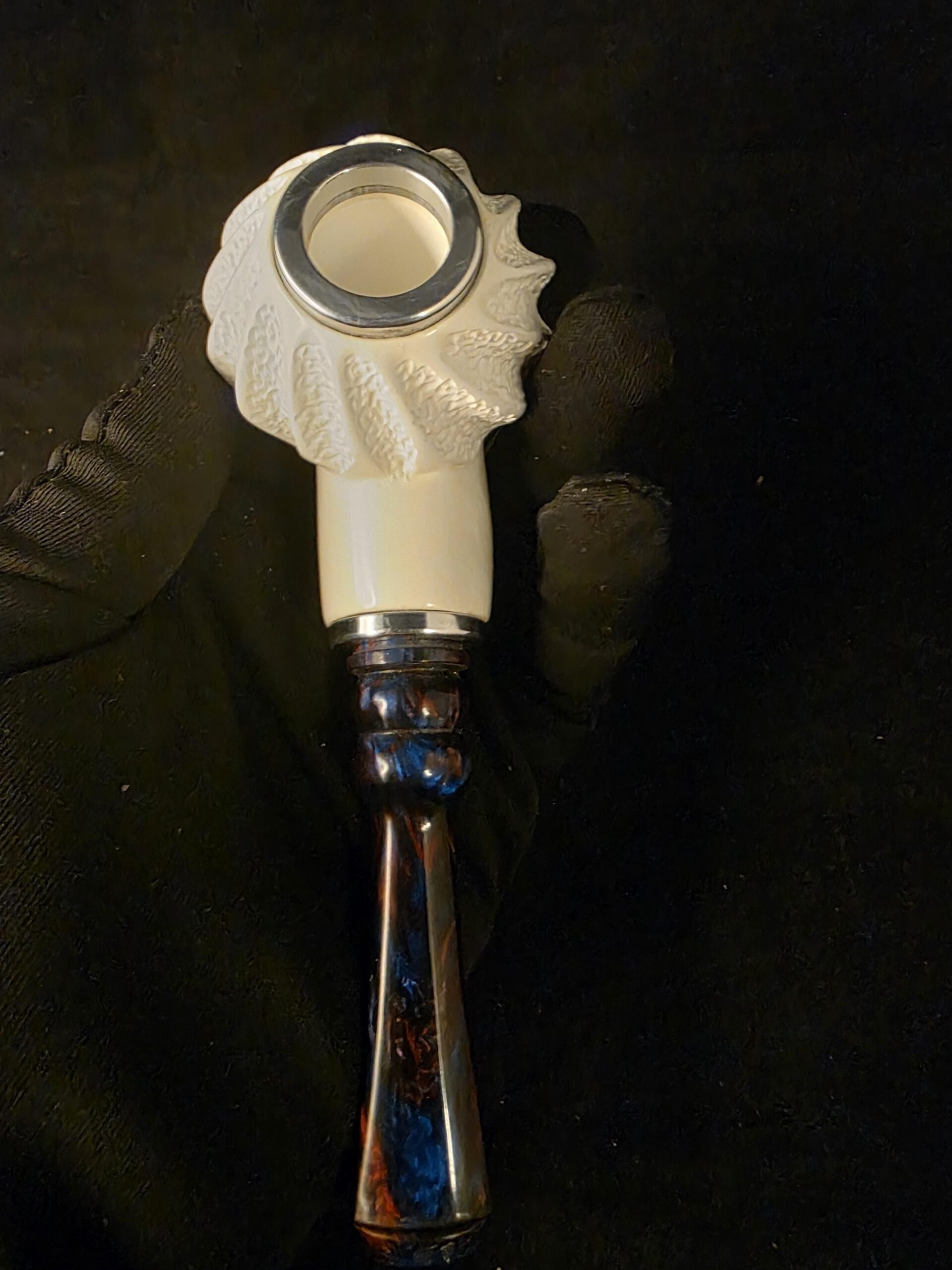 Free Style Half Rustic Half Smooth Meerschaum Pipe ,Reverse Calabash Chamber,Block Meerschaum, Fitted case, Special Push and Pull Stem - Image 6
