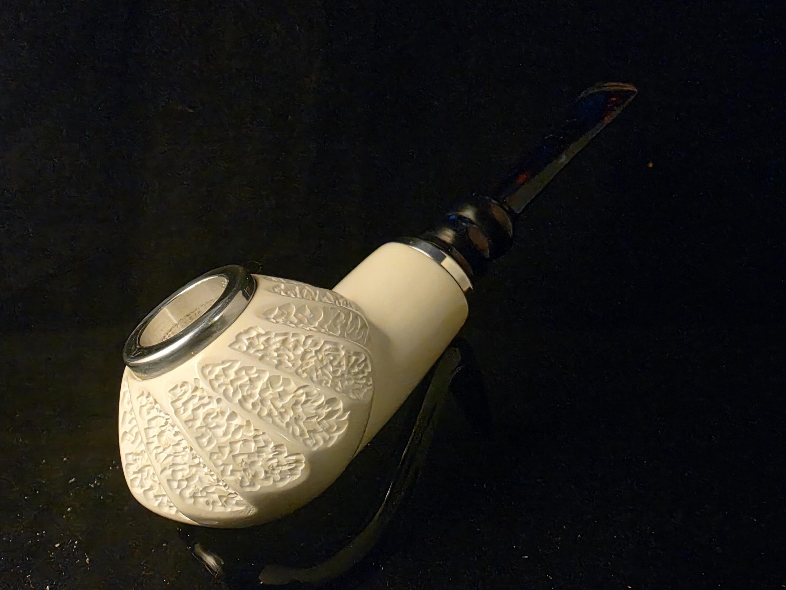 Free Style Half Rustic Half Smooth Meerschaum Pipe ,Reverse Calabash Chamber,Block Meerschaum, Fitted case, Special Push and Pull Stem - Image 2
