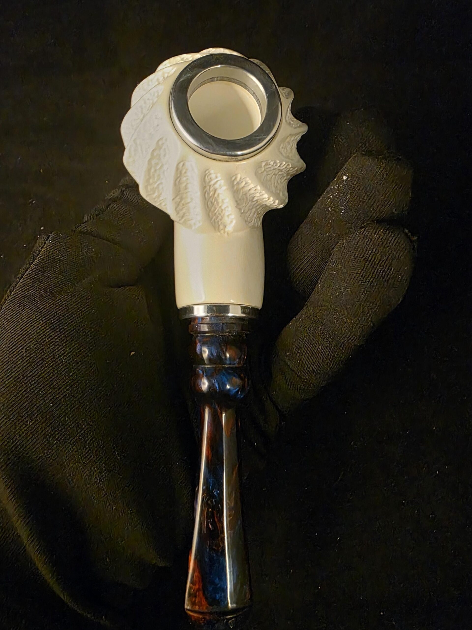 Free Style Half Rustic Half Smooth Meerschaum Pipe ,Reverse Calabash Chamber,Block Meerschaum, Fitted case, Special Push and Pull Stem - Image 9