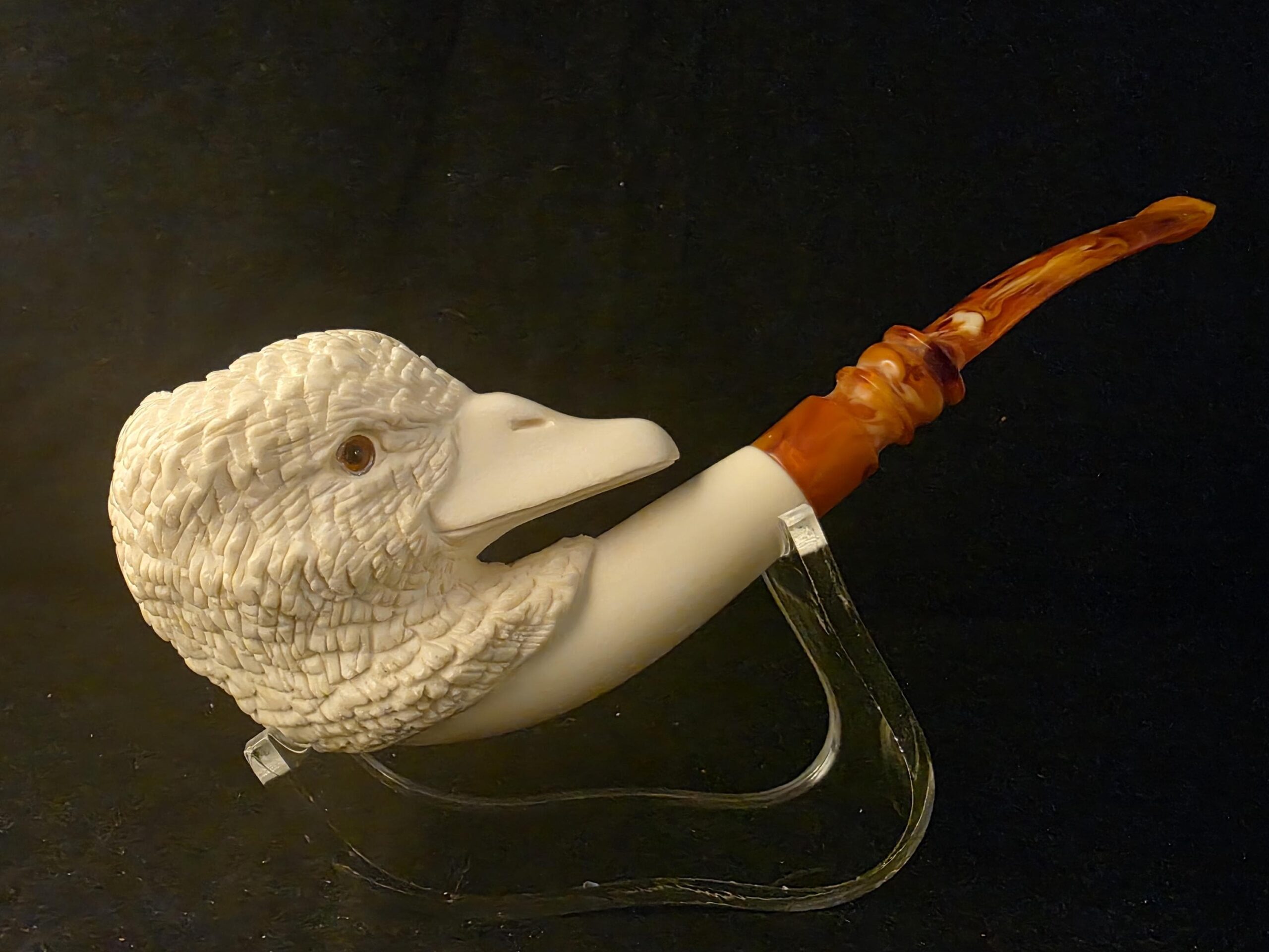 Special Design Duck Figural Pipe, Fitted Case, Block Meerschaum, Seafoam, Turkish Meerschaum, Made in Eskisehir - Image 3