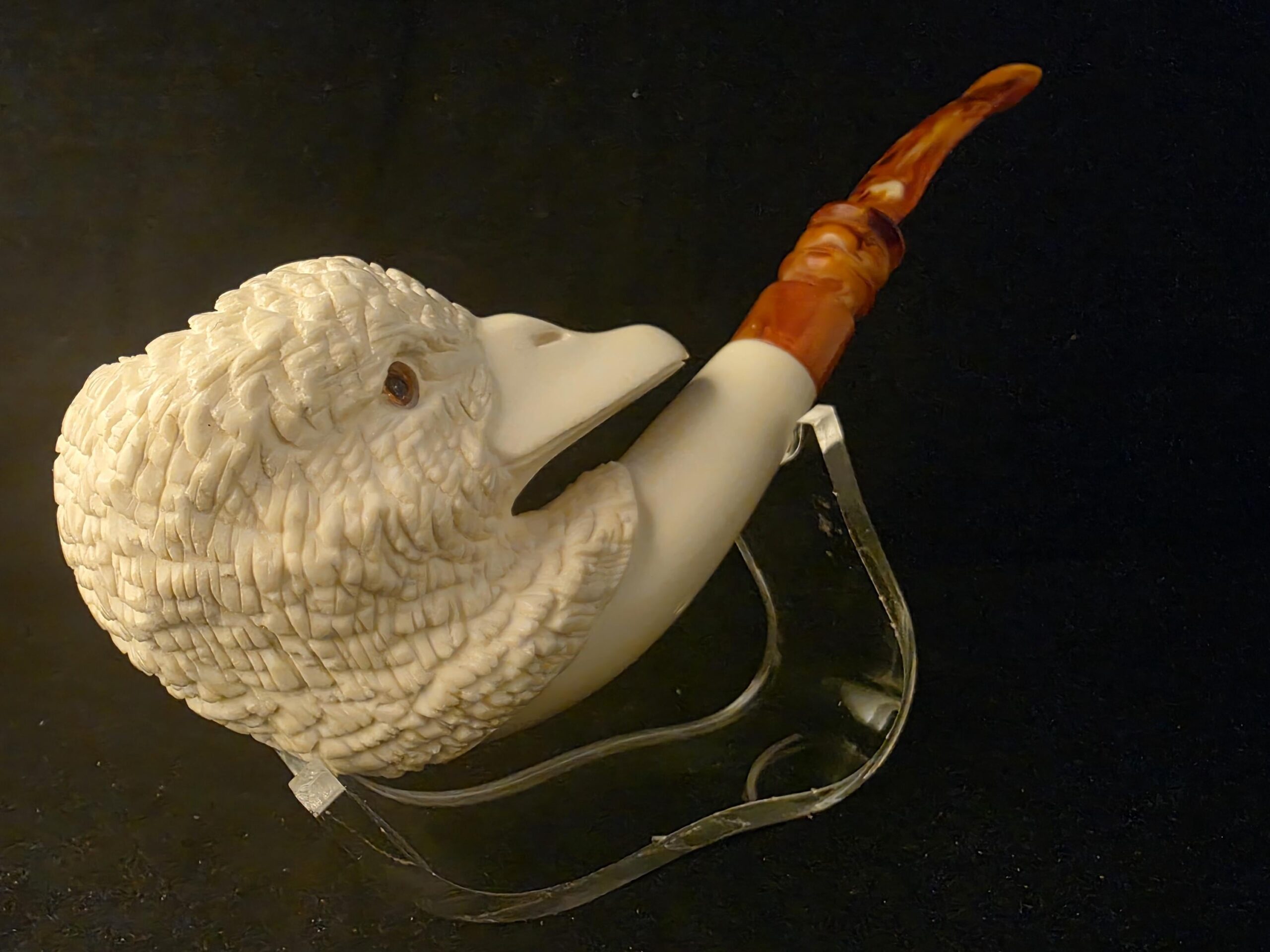 Special Design Duck Figural Pipe, Fitted Case, Block Meerschaum, Seafoam, Turkish Meerschaum, Made in Eskisehir