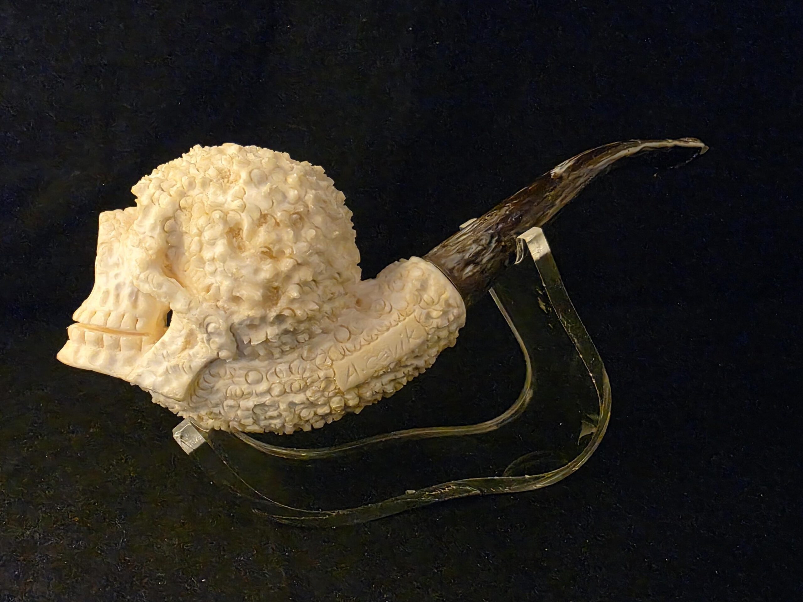 Rustic Style Skull Design Meerschaum Pipe, Fitted Case, Block Meerschaum, Turkish Meerschaum,Sea Foam - Image 3