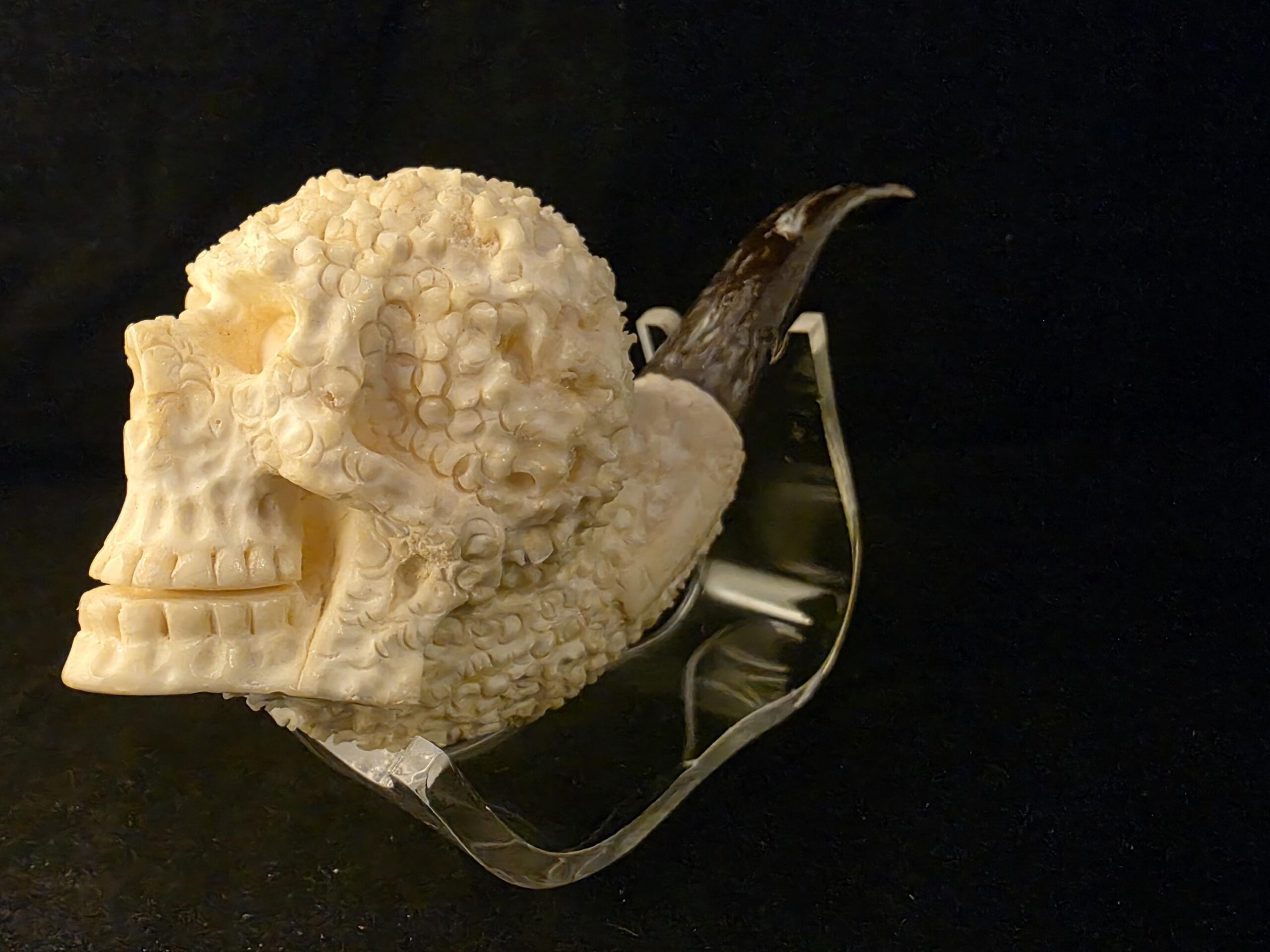 Rustic Style Skull Design Meerschaum Pipe, Fitted Case, Block Meerschaum, Turkish Meerschaum,Sea Foam - Image 4