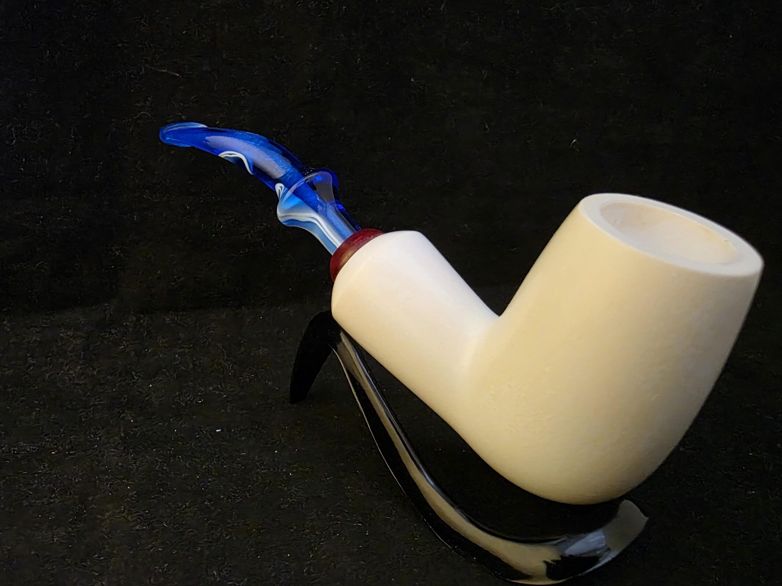Smoot Classic Meerschaum Pipe,Special Briar Ring Design, Fitted Case,Push and Pull Stem System Block Meerschaum, Turkish Meerschaum,Sea Foam - Image 2