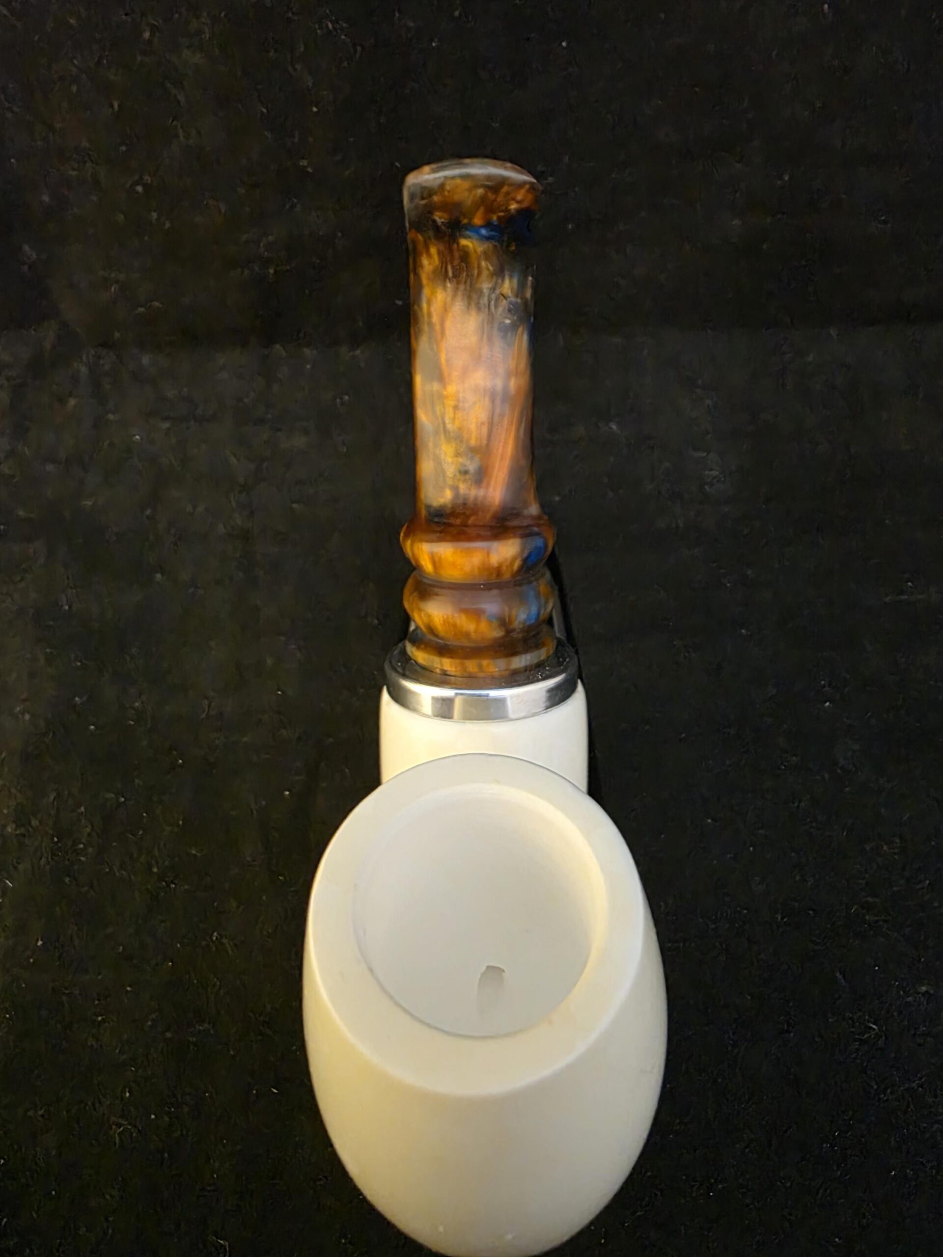 Unique Design Meerschaum Pipe, Hlaf Rustic half Smooth, Fitted Case,Push and Pull Stem System,Reverse Calabash Chamber, Block Meerschaum, - Image 4