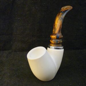 Unique Design Meerschaum Pipe, Hlaf Rustic half Smooth, Fitted Case,Push and Pull Stem System,Reverse Calabash Chamber, Block Meerschaum,