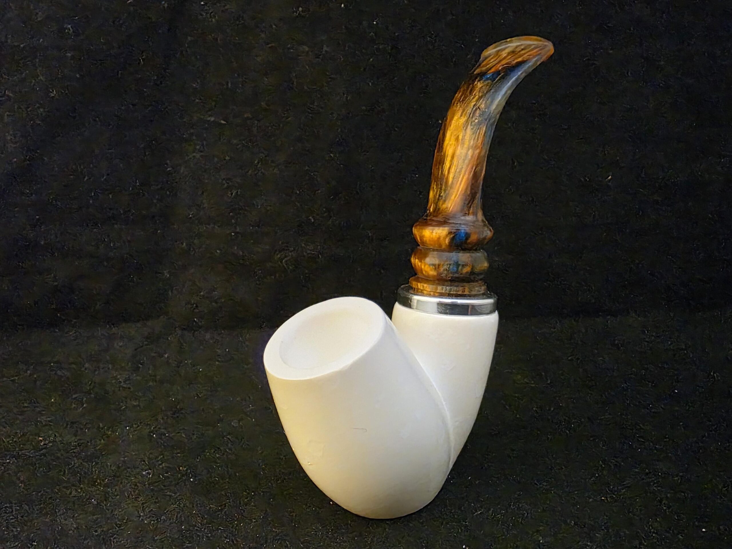 Unique Design Meerschaum Pipe, Hlaf Rustic half Smooth, Fitted Case,Push and Pull Stem System,Reverse Calabash Chamber, Block Meerschaum,