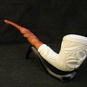 Floral Relief  Meerschaum Pipe, Fitted Case, Block Meerschaum,Turkish Meerschaum, Seafoam