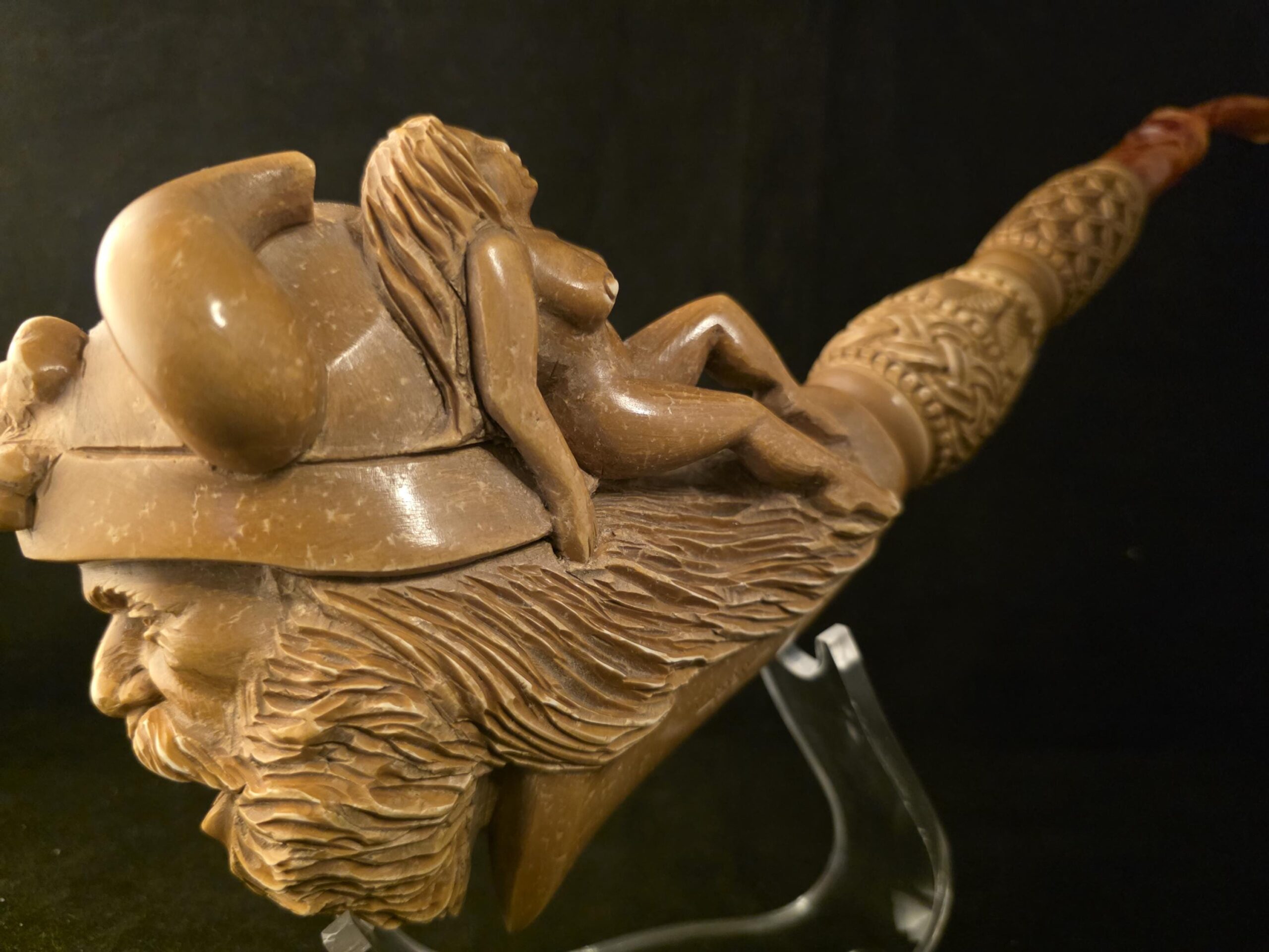 Large Viking Meerschaum Pipe, Hand Carved Block Meerschaum, Viking Warrior & Skull, Nude Female Figures, Museum Quality Collectible Pipe - Image 2
