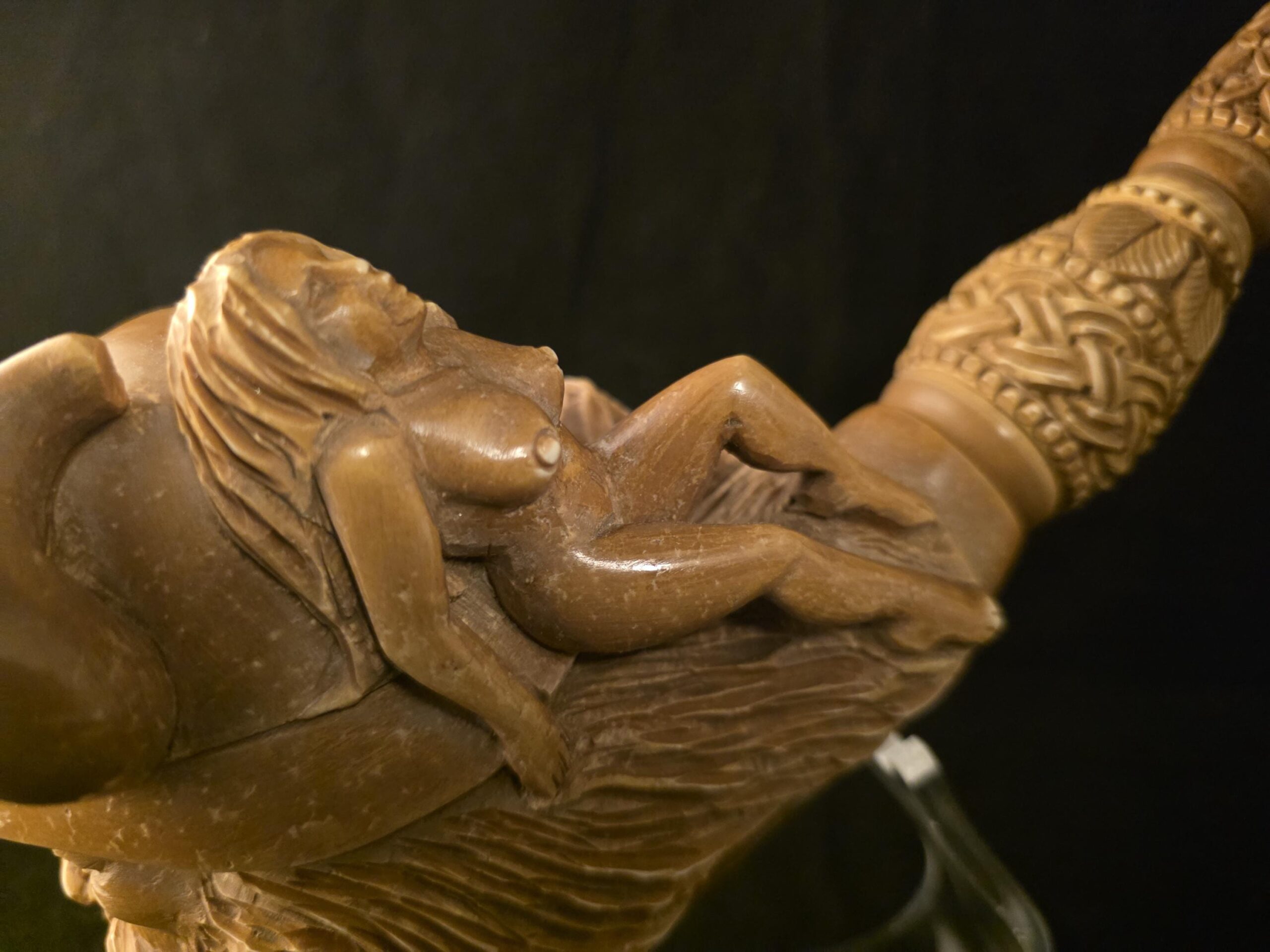 Large Viking Meerschaum Pipe, Hand Carved Block Meerschaum, Viking Warrior & Skull, Nude Female Figures, Museum Quality Collectible Pipe - Image 3