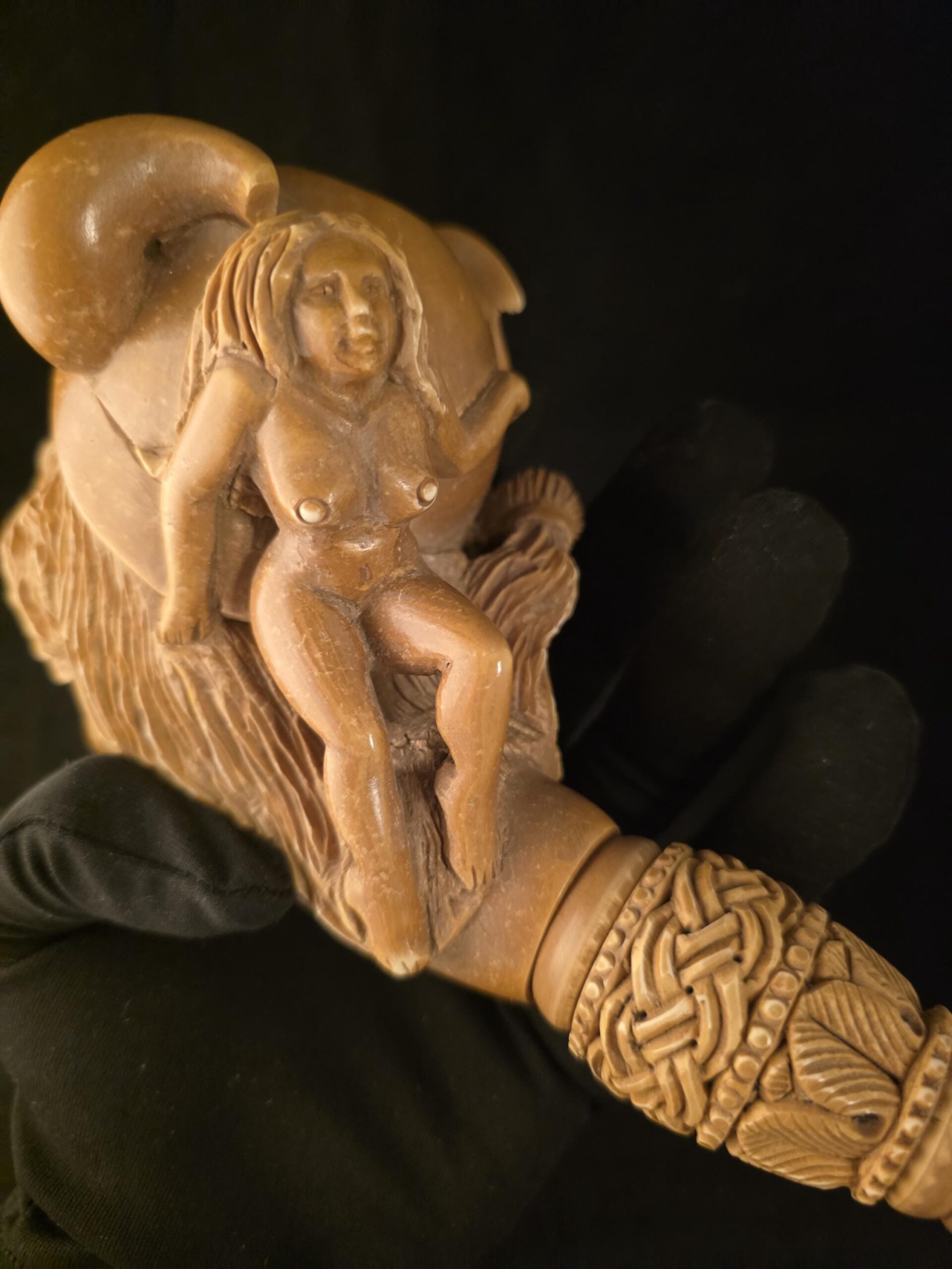 Large Viking Meerschaum Pipe, Hand Carved Block Meerschaum, Viking Warrior & Skull, Nude Female Figures, Museum Quality Collectible Pipe - Image 9