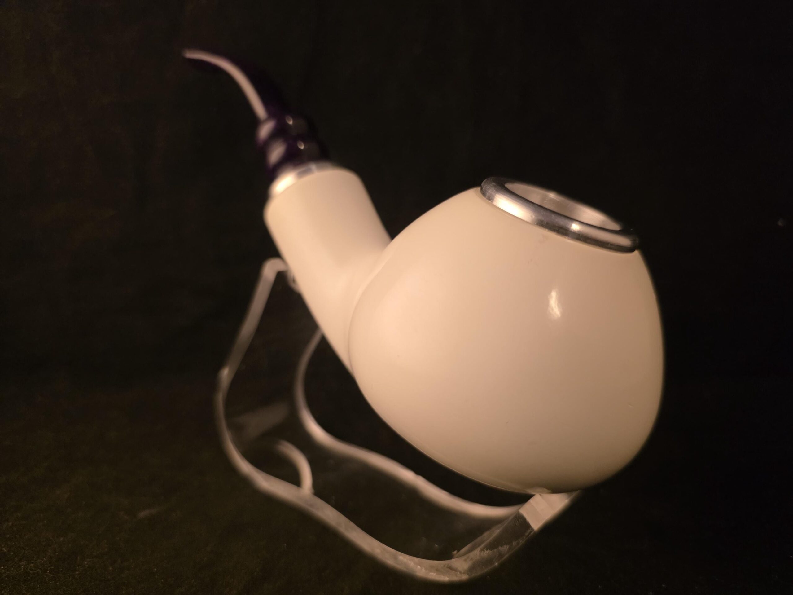 Smooth Apple Meerschaum Pipe, Push Pull Stem, Double Metal Ring, Genuine Block Meerschaum, Fitted Case,Reverse Calabash - Image 2