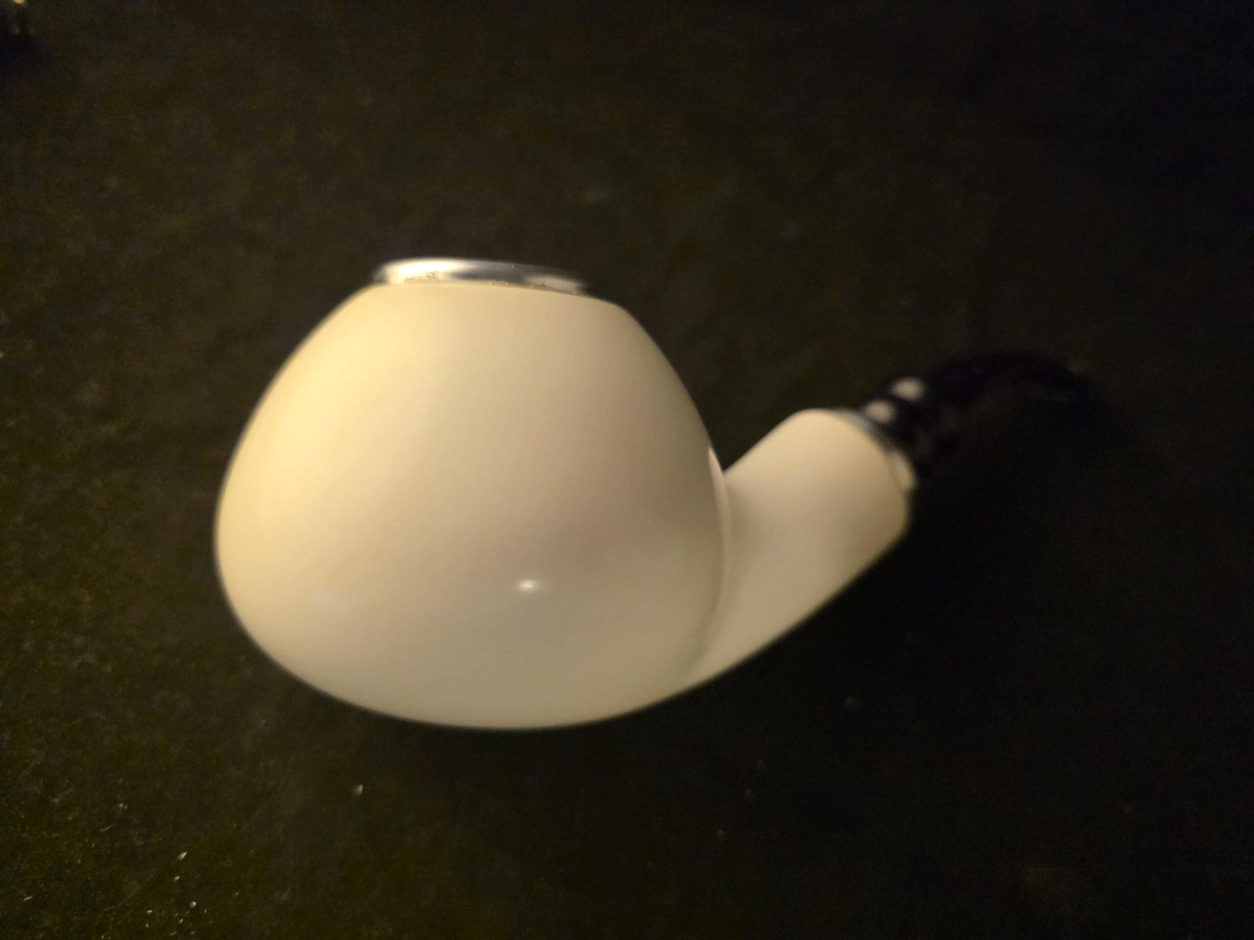 Smooth Apple Meerschaum Pipe, Push Pull Stem, Double Metal Ring, Genuine Block Meerschaum, Fitted Case,Reverse Calabash - Image 7