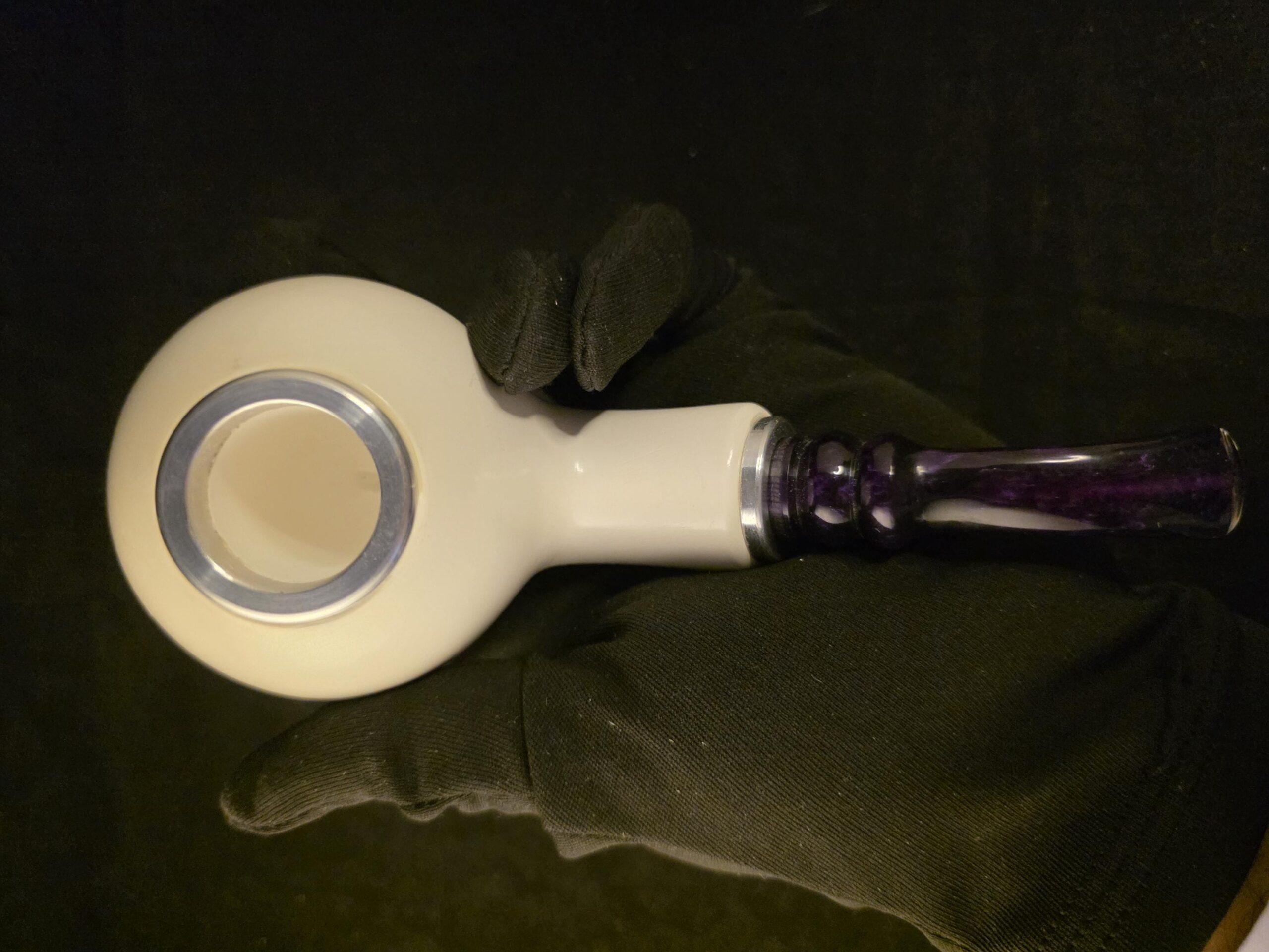 Smooth Apple Meerschaum Pipe, Push Pull Stem, Double Metal Ring, Genuine Block Meerschaum, Fitted Case,Reverse Calabash - Image 9