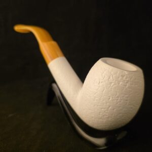 Classic Apple Block Meerschaum Pipe – Rustic Details & Special Yellow Stem, Fitted Case
