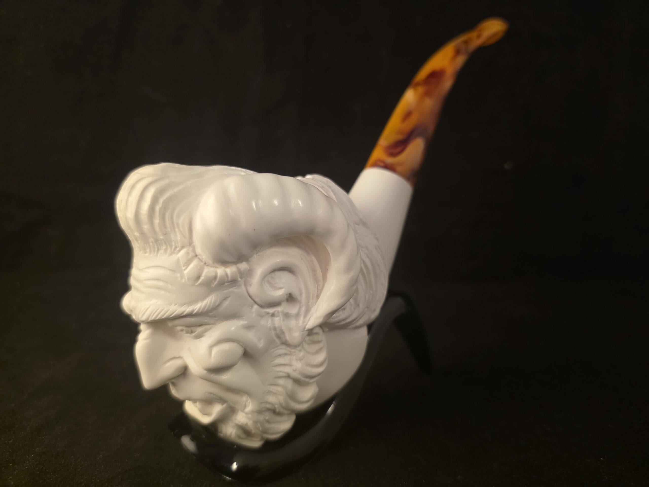 Pan Figural Meerschaum Pipe Hand Carved Block Stone Pagan God Collectible Fitted Case - Image 2