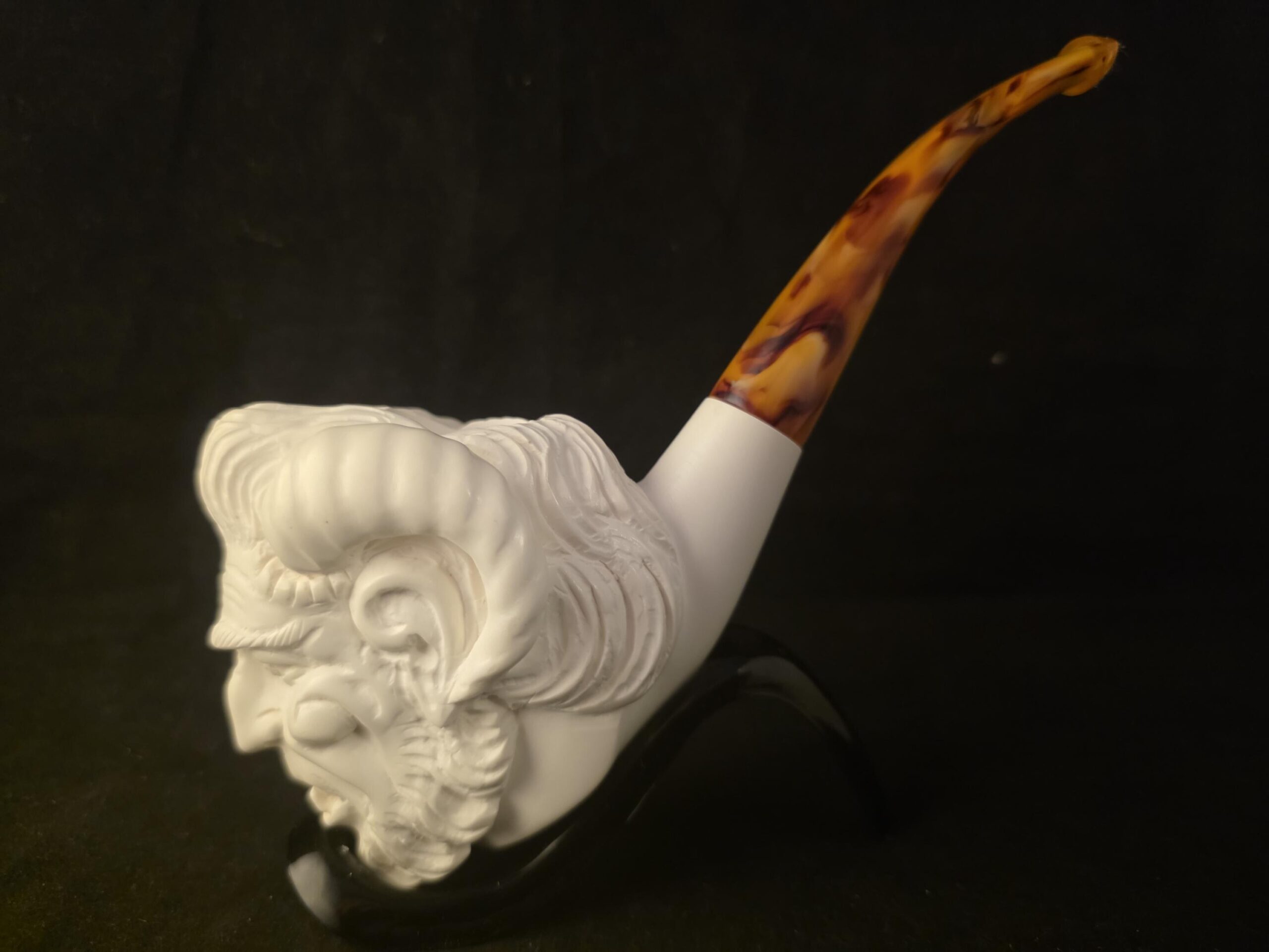 Pan Figural Meerschaum Pipe Hand Carved Block Stone Pagan God Collectible Fitted Case - Image 3