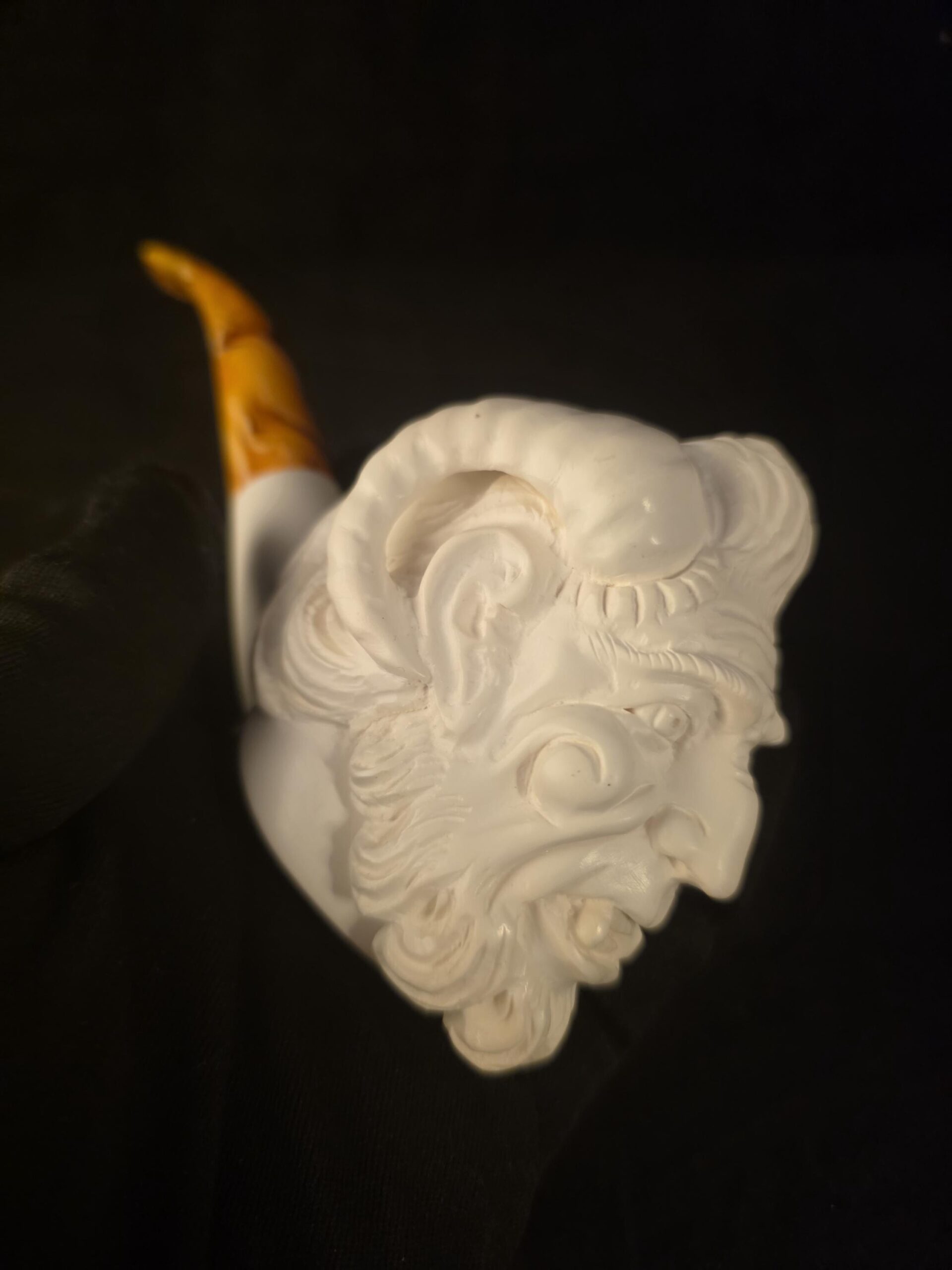 Pan Figural Meerschaum Pipe Hand Carved Block Stone Pagan God Collectible Fitted Case - Image 5