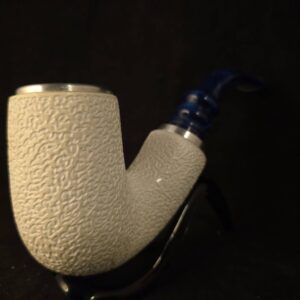 Classic Rustic Block Meerschaum Pipe with Metal Ring and Fitted Case