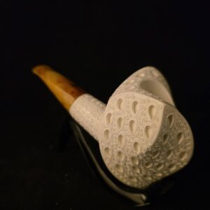 Geode Meerschaum Pipe, Geometric Design, Special Drop Carving, One of a Kind, Natural Block Meerschaum, Lightweight, Fitted Case