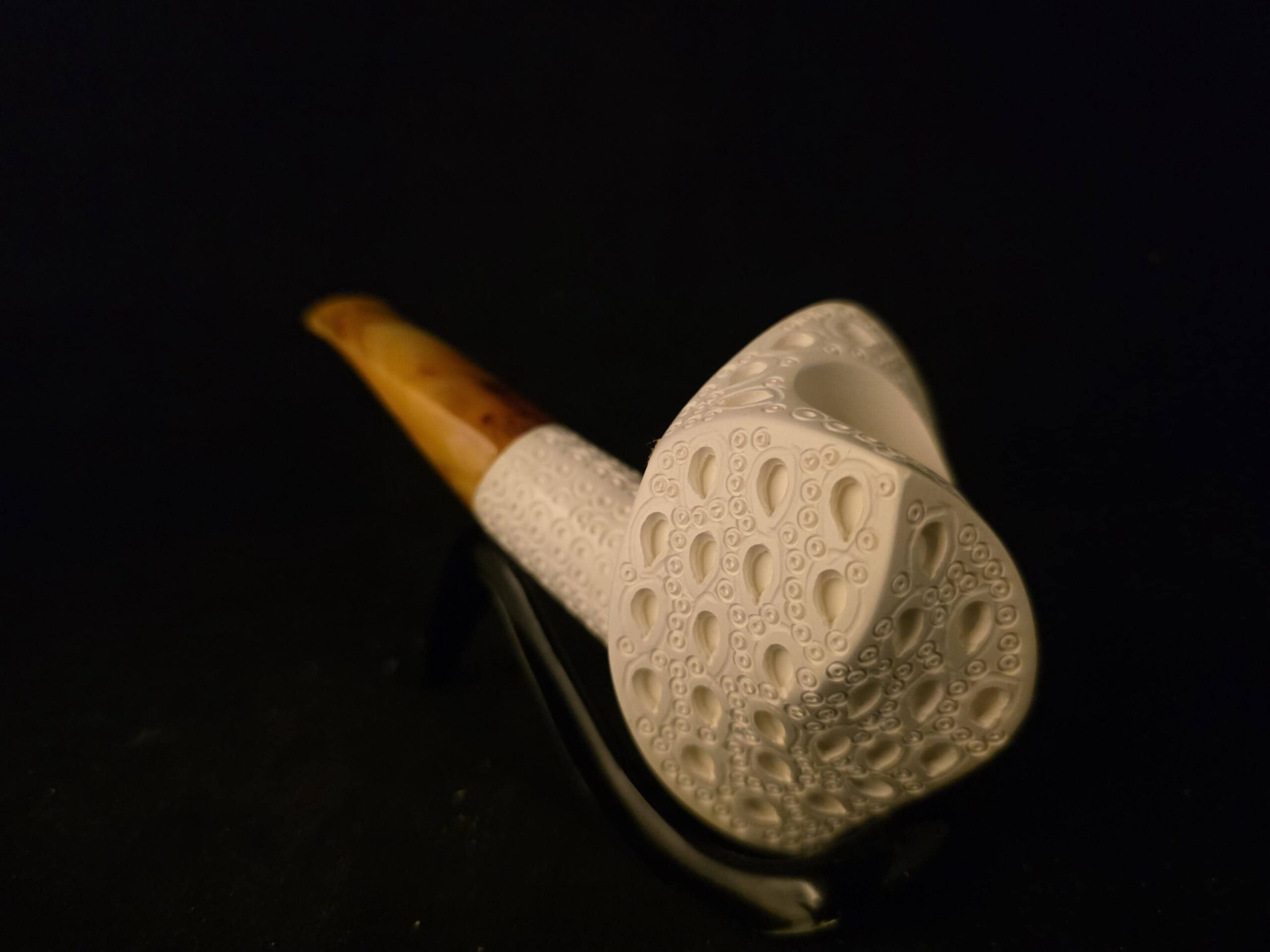 Geode Meerschaum Pipe, Geometric Design, Special Drop Carving, One of a Kind, Natural Block Meerschaum, Lightweight, Fitted Case