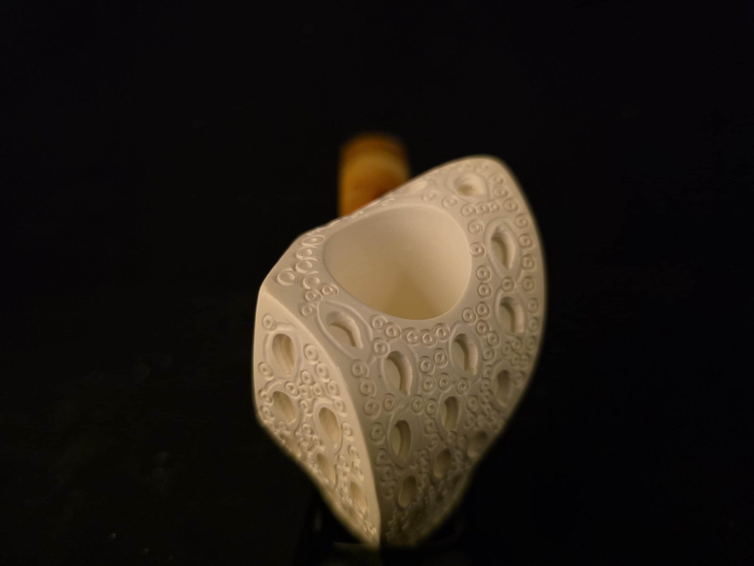 Geode Meerschaum Pipe, Geometric Design, Special Drop Carving, One of a Kind, Natural Block Meerschaum, Lightweight, Fitted Case - Image 2